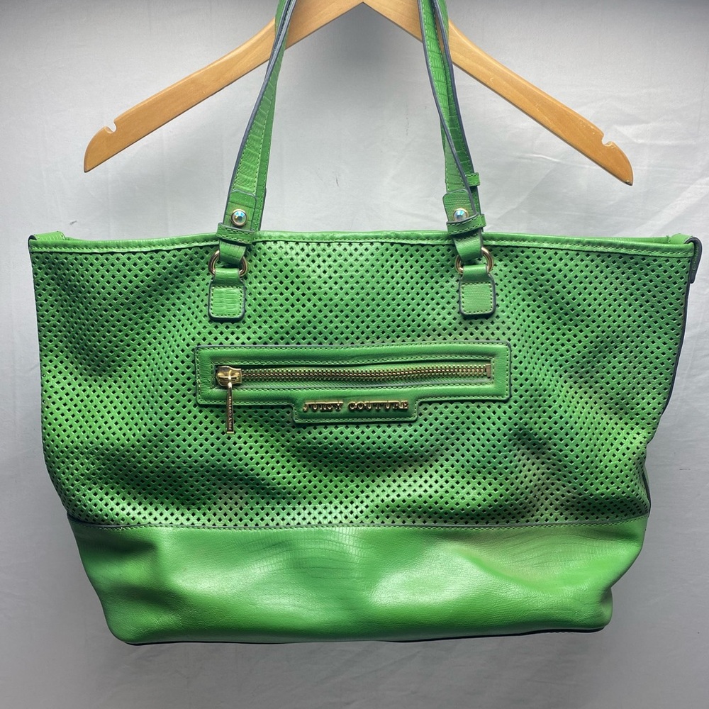 Striking Juicy Couture Sierra Large Leather Tote/Weekender Perforated Green